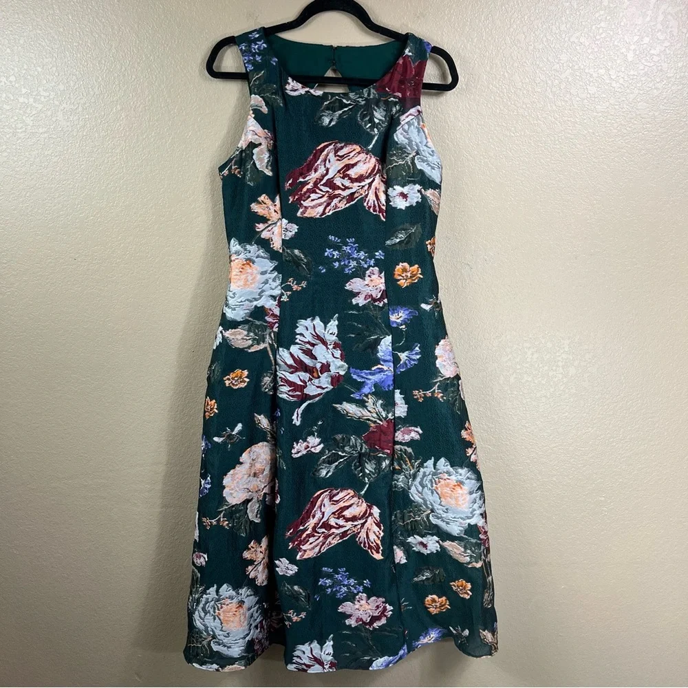 NWT Marchesa Notte Brocade Floral Green Midi Dress - Picture 3 of 10